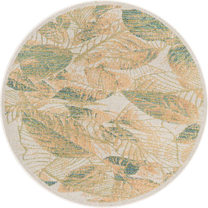 Ivory 5' 3 x 5' 3 Baja Outdoor Round Area Rug Weather Resistant for Patio, Deck, Terrace, Balcony, Porch 100% Polypropylene Modern Outside Decor for Sale at Rug Engine