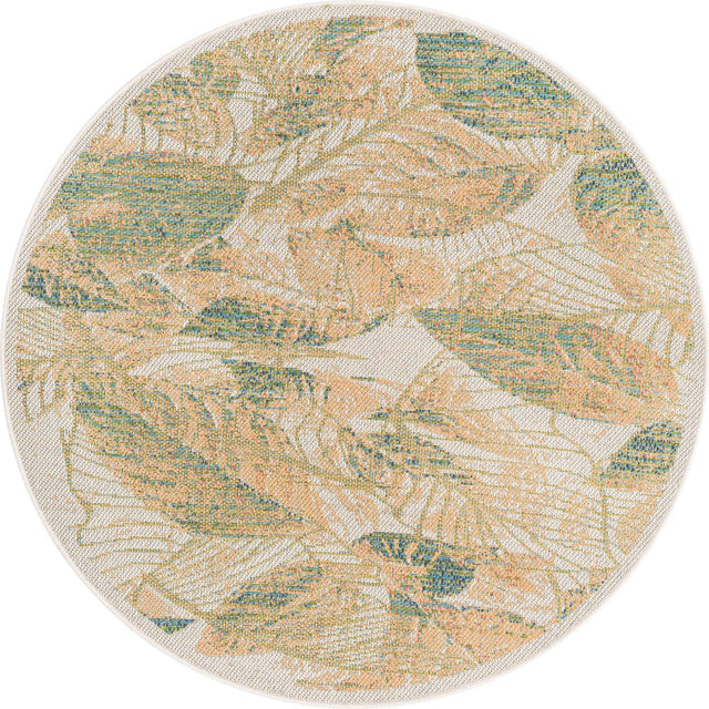 Ivory 5' 3 x 5' 3 Baja Outdoor Round Area Rug Weather Resistant for Patio, Deck, Terrace, Balcony, Porch 100% Polypropylene Modern Outside Decor for Sale at Rug Engine