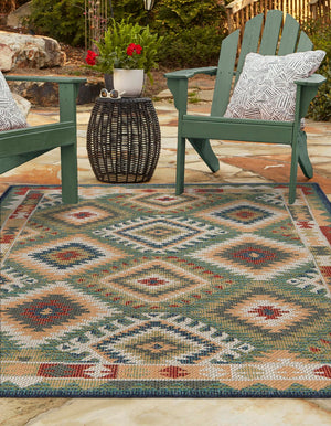 Green 2' x 3' Baja Outdoor Rectangle Area Rug Weather Resistant for Patio, Deck, Terrace, Balcony, Porch 100% Polypropylene Modern Outside Decor for Sale at Rug Engine