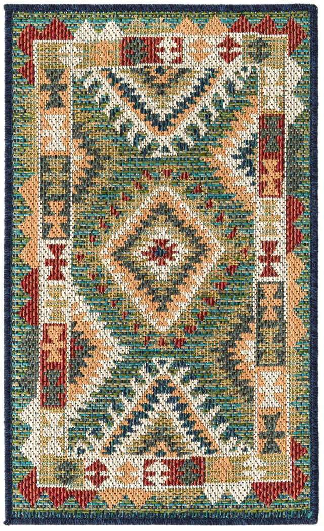 Green 2' x 3' Baja Outdoor Rectangle Area Rug Weather Resistant for Patio, Deck, Terrace, Balcony, Porch 100% Polypropylene Modern Outside Decor for Sale at Rug Engine
