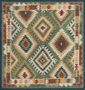 Green 5' 3 x 5' 3 Baja Outdoor Square Area Rug Weather Resistant for Patio, Deck, Terrace, Balcony, Porch 100% Polypropylene Modern Outside Decor for Sale at Rug Engine