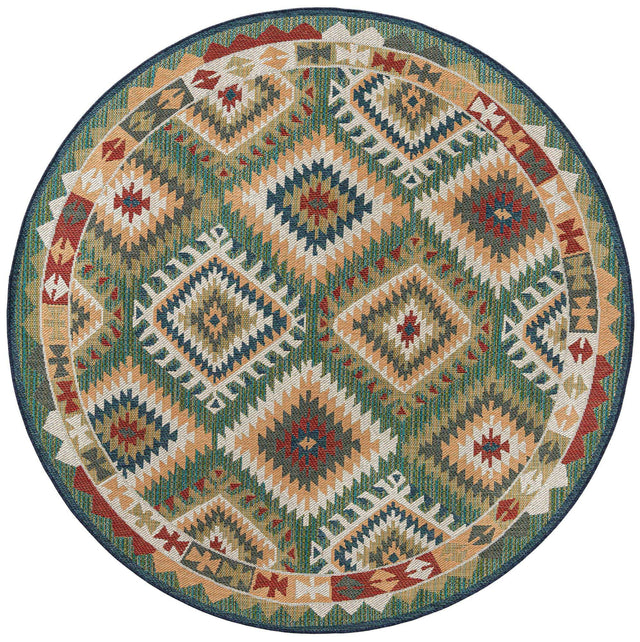 Green 7' 10 x 7' 10 Baja Outdoor Round Area Rug Weather Resistant for Patio, Deck, Terrace, Balcony, Porch 100% Polypropylene Modern Outside Decor for Sale at Rug Engine