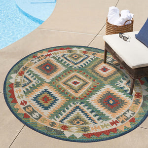 Green 3' 3 x 3' 3 Baja Outdoor Round Area Rug Weather Resistant for Patio, Deck, Terrace, Balcony, Porch 100% Polypropylene Modern Outside Decor for Sale at Rug Engine