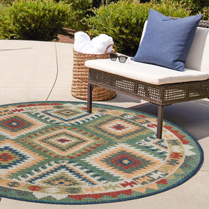 Green 3' 3 x 3' 3 Baja Outdoor Round Area Rug Weather Resistant for Patio, Deck, Terrace, Balcony, Porch 100% Polypropylene Modern Outside Decor for Sale at Rug Engine