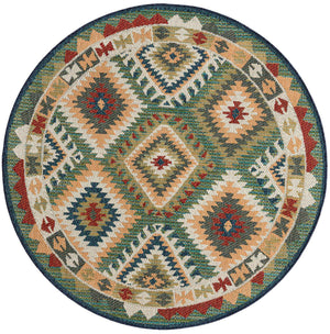 Green 5' 3 x 5' 3 Baja Outdoor Round Area Rug Weather Resistant for Patio, Deck, Terrace, Balcony, Porch 100% Polypropylene Modern Outside Decor for Sale at Rug Engine