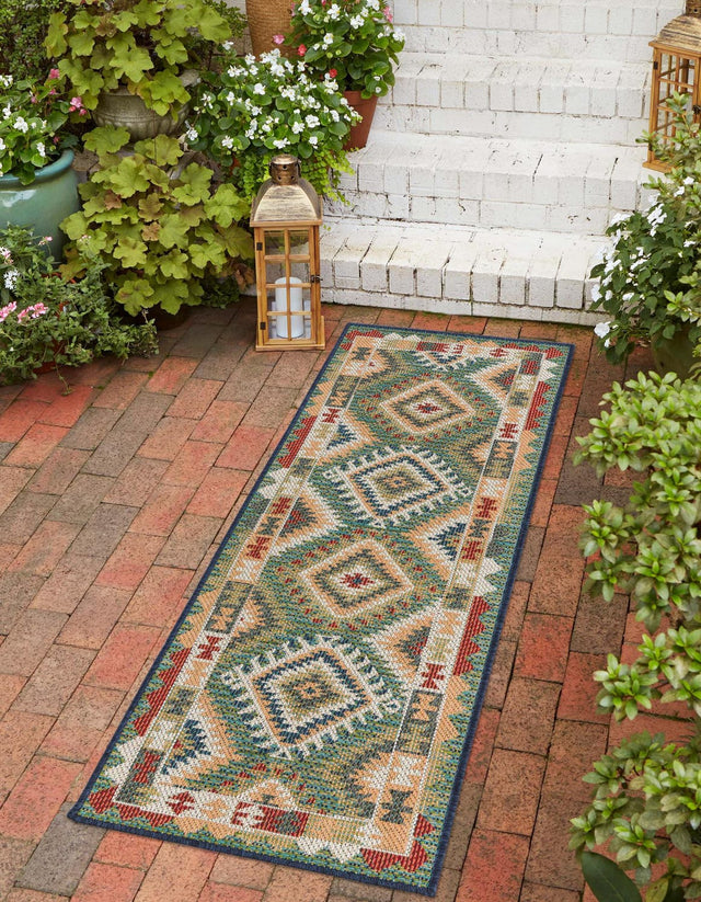 Green 2' x 6' Baja Outdoor Runner Area Rug Weather Resistant for Patio, Deck, Terrace, Balcony, Porch 100% Polypropylene Modern Outside Decor for Sale at Rug Engine