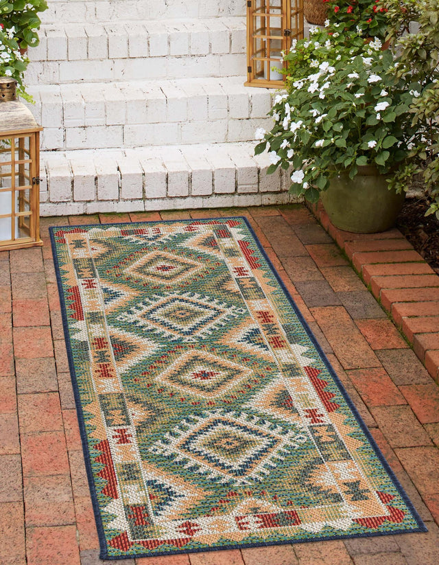 Green 2' x 6' Baja Outdoor Runner Area Rug Weather Resistant for Patio, Deck, Terrace, Balcony, Porch 100% Polypropylene Modern Outside Decor for Sale at Rug Engine