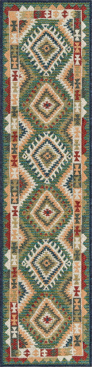 Green 2' x 7' 10 Baja Outdoor Runner Area Rug Weather Resistant for Patio, Deck, Terrace, Balcony, Porch 100% Polypropylene Modern Outside Decor for Sale at Rug Engine
