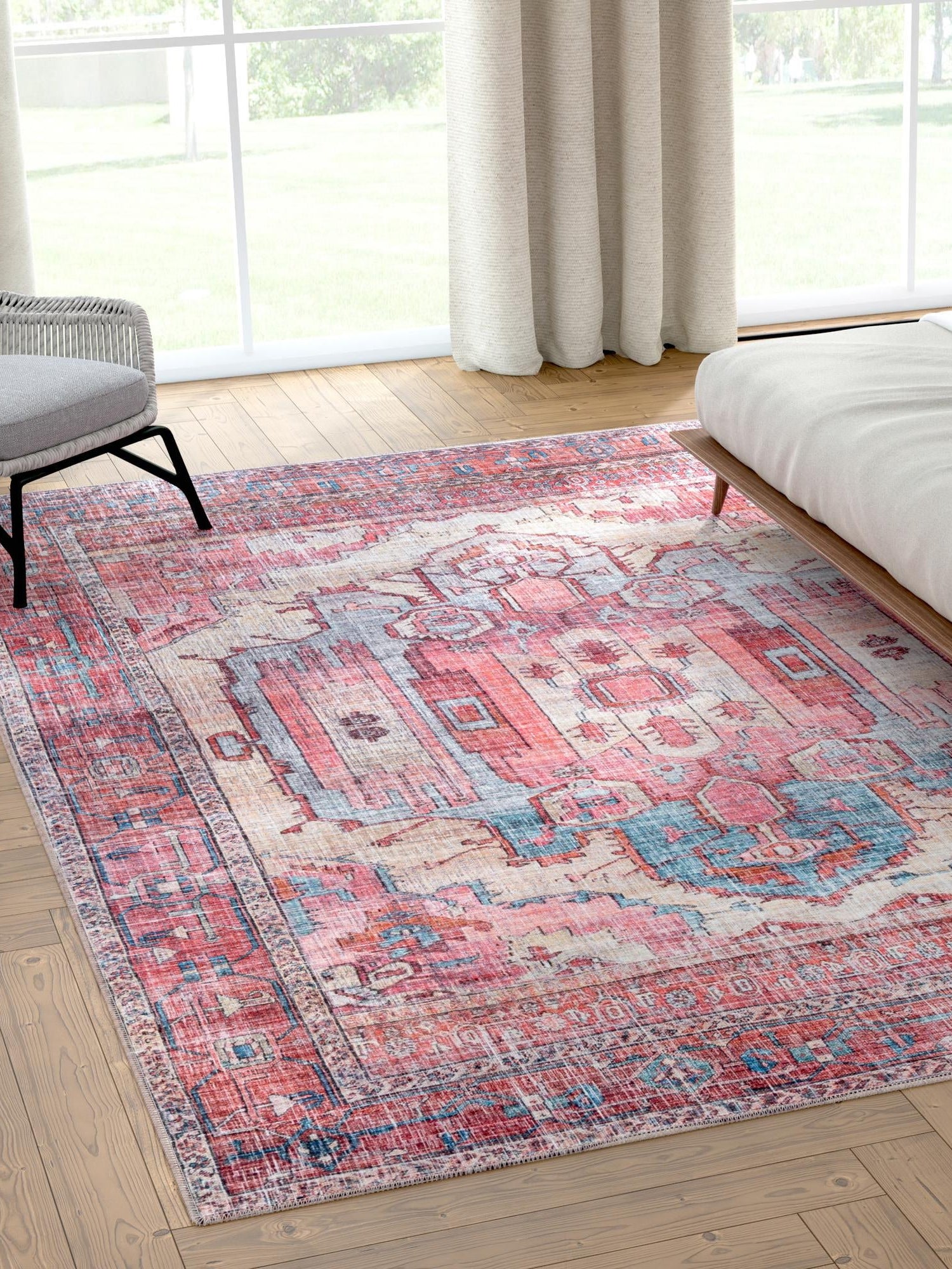 Washable Beige 9' 2 x 12' Maahru Rectangle Area Rug Easy to Clean Stain Resistant & Durable Polyester Chenille Carpet for Living, Dining, Bedrooms, Kitchen for Sale at Rug Engine