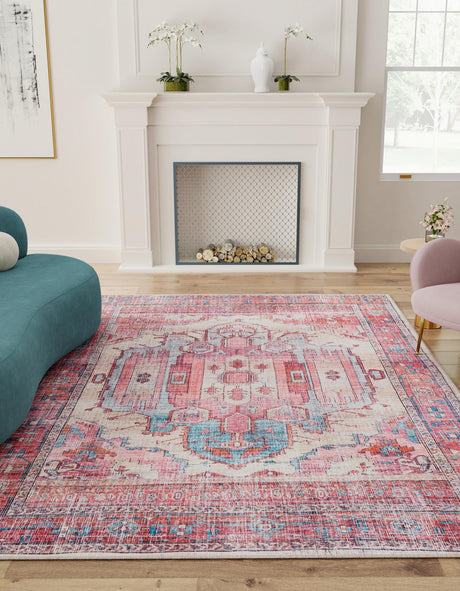Washable Beige 4' 1 x 6' 1 Maahru Rectangle Area Rug Easy to Clean Stain Resistant & Durable Polyester Chenille Carpet for Living, Dining, Bedrooms, Kitchen for Sale at Rug Engine