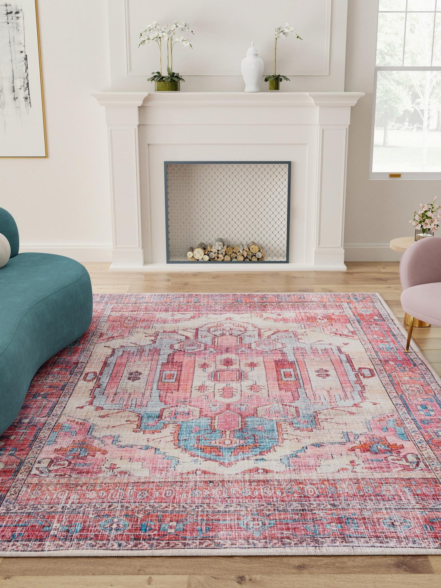 Washable Beige 7' 10 x 10' Maahru Rectangle Area Rug Easy to Clean Stain Resistant & Durable Polyester Chenille Carpet for Living, Dining, Bedrooms, Kitchen for Sale at Rug Engine