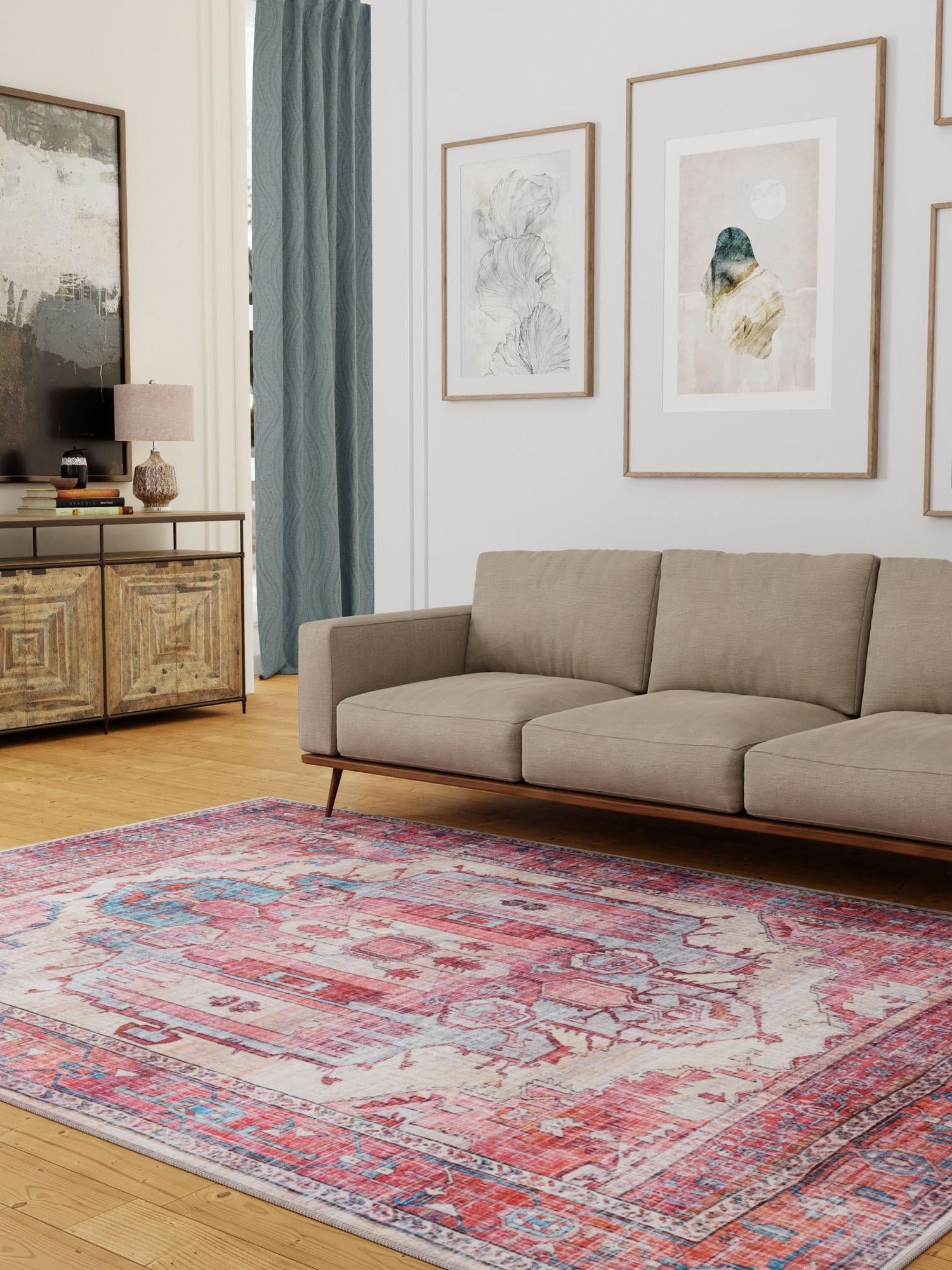 Washable Beige 7' 10 x 10' Maahru Rectangle Area Rug Easy to Clean Stain Resistant & Durable Polyester Chenille Carpet for Living, Dining, Bedrooms, Kitchen for Sale at Rug Engine