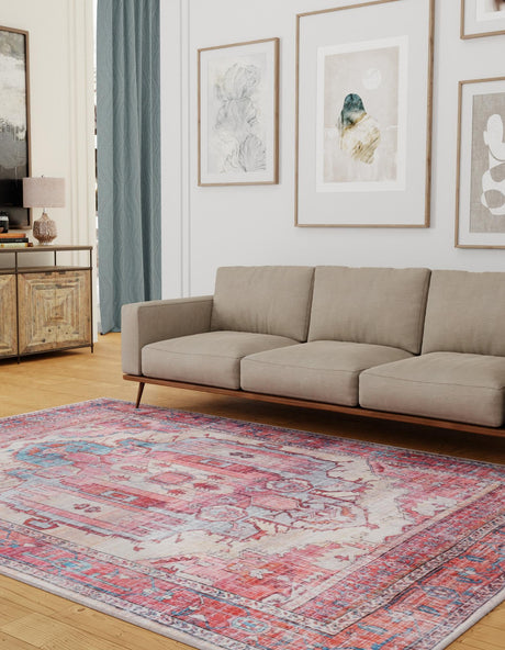 Washable Beige 4' 1 x 6' 1 Maahru Rectangle Area Rug Easy to Clean Stain Resistant & Durable Polyester Chenille Carpet for Living, Dining, Bedrooms, Kitchen for Sale at Rug Engine