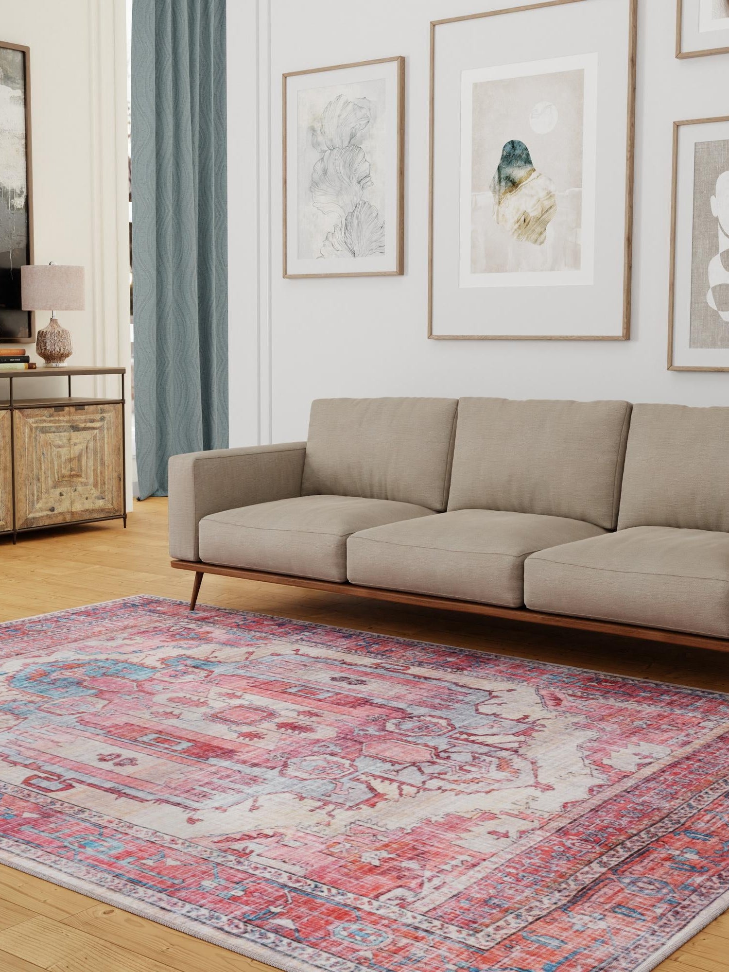 Washable Beige 7' 10 x 10' Maahru Rectangle Area Rug Easy to Clean Stain Resistant & Durable Polyester Chenille Carpet for Living, Dining, Bedrooms, Kitchen for Sale at Rug Engine