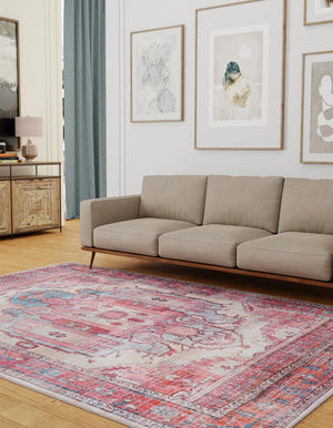 Washable Beige 7' 10 x 10' Maahru Rectangle Area Rug Easy to Clean Stain Resistant & Durable Polyester Chenille Carpet for Living, Dining, Bedrooms, Kitchen for Sale at Rug Engine