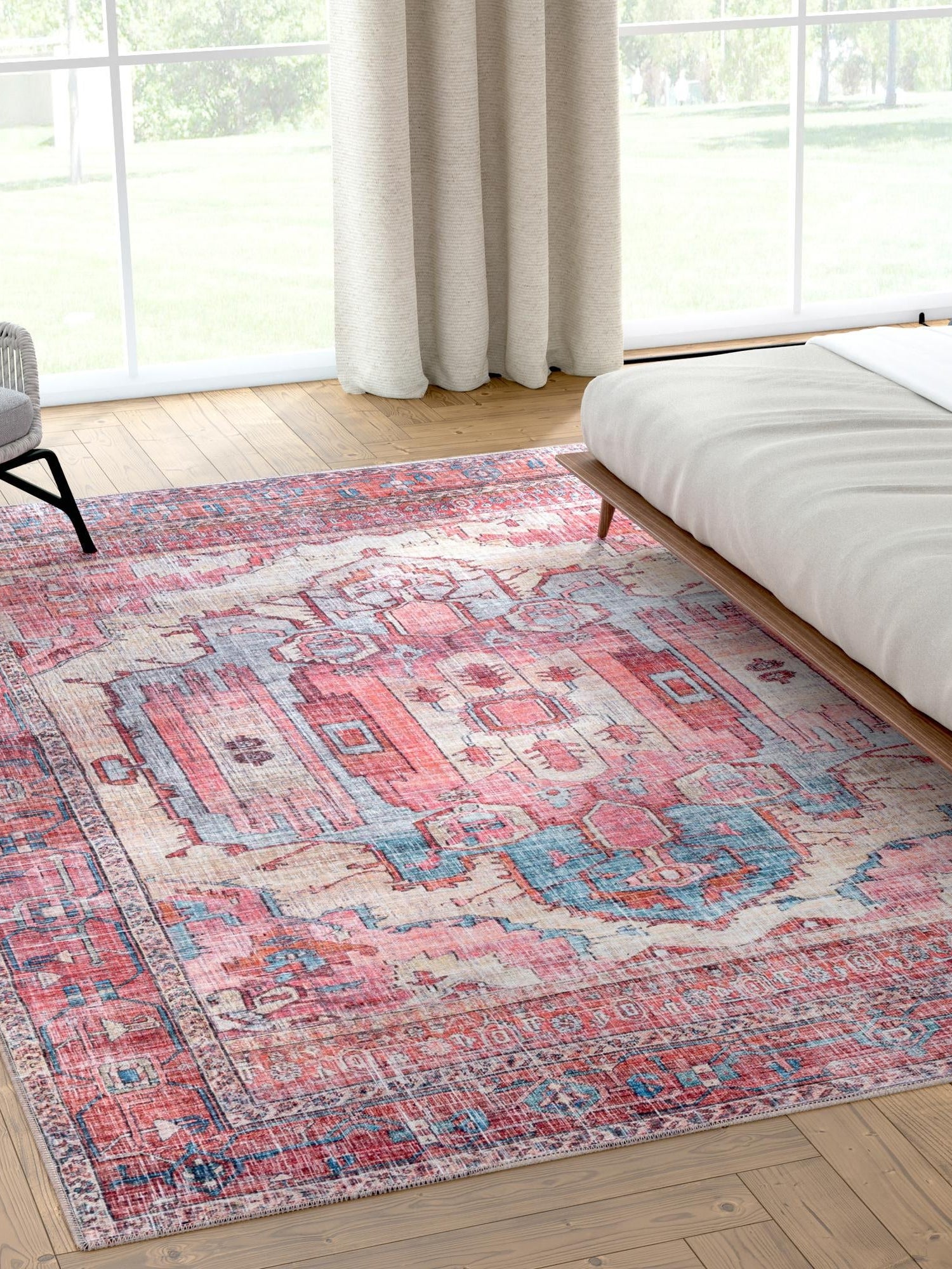 Washable Beige 7' 10 x 10' Maahru Rectangle Area Rug Easy to Clean Stain Resistant & Durable Polyester Chenille Carpet for Living, Dining, Bedrooms, Kitchen for Sale at Rug Engine
