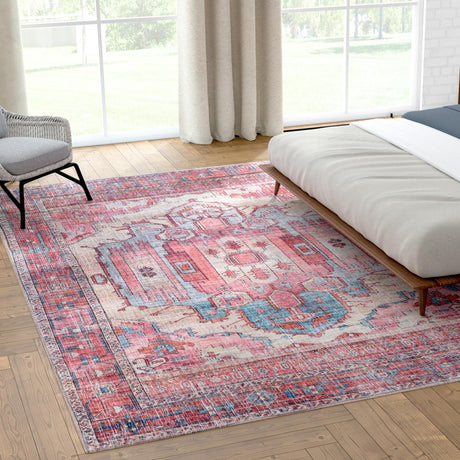 Washable Beige 7' 10 x 10' Maahru Rectangle Area Rug Easy to Clean Stain Resistant & Durable Polyester Chenille Carpet for Living, Dining, Bedrooms, Kitchen for Sale at Rug Engine