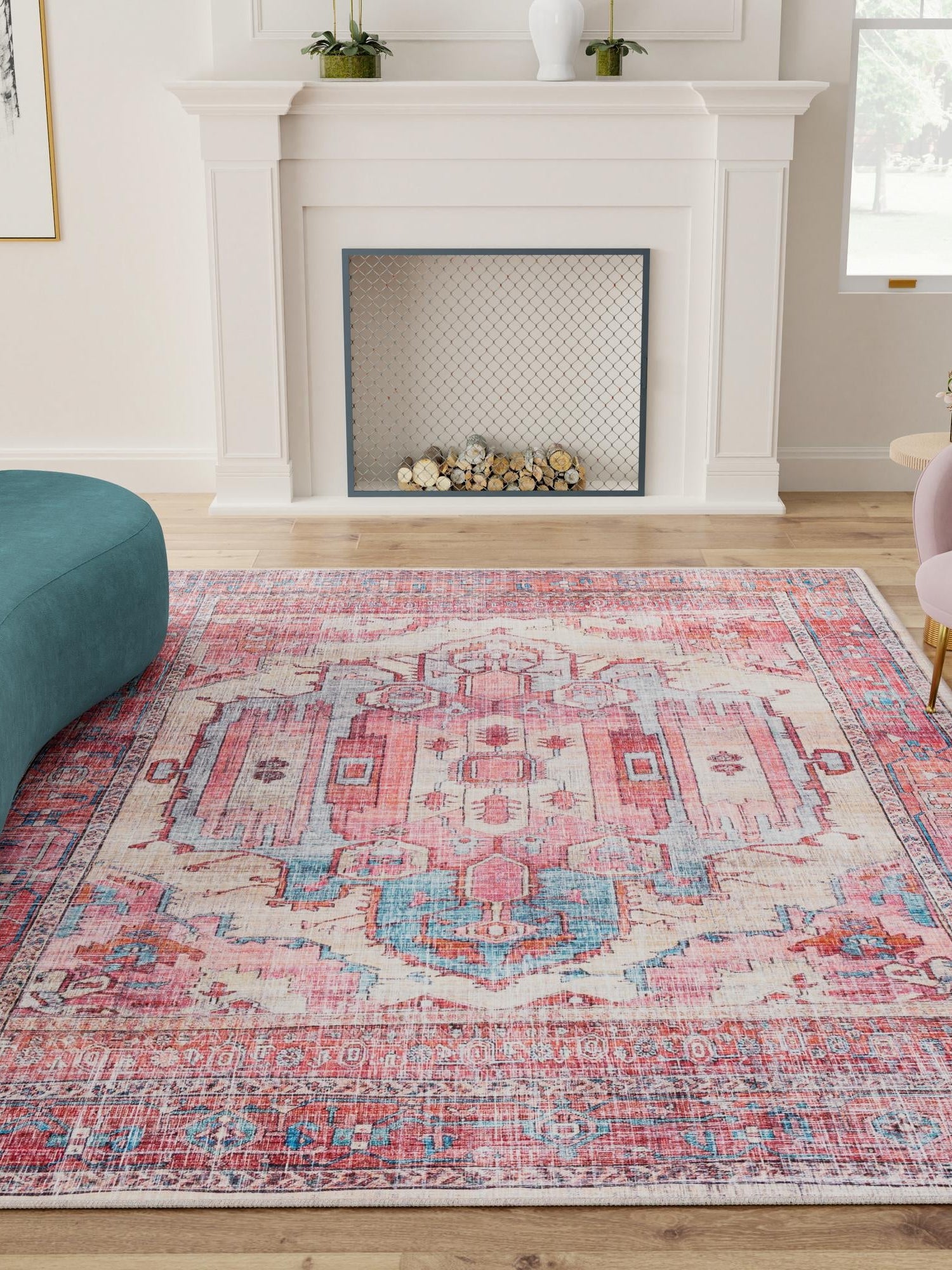 Washable Beige 7' 10 x 10' Maahru Rectangle Area Rug Easy to Clean Stain Resistant & Durable Polyester Chenille Carpet for Living, Dining, Bedrooms, Kitchen for Sale at Rug Engine