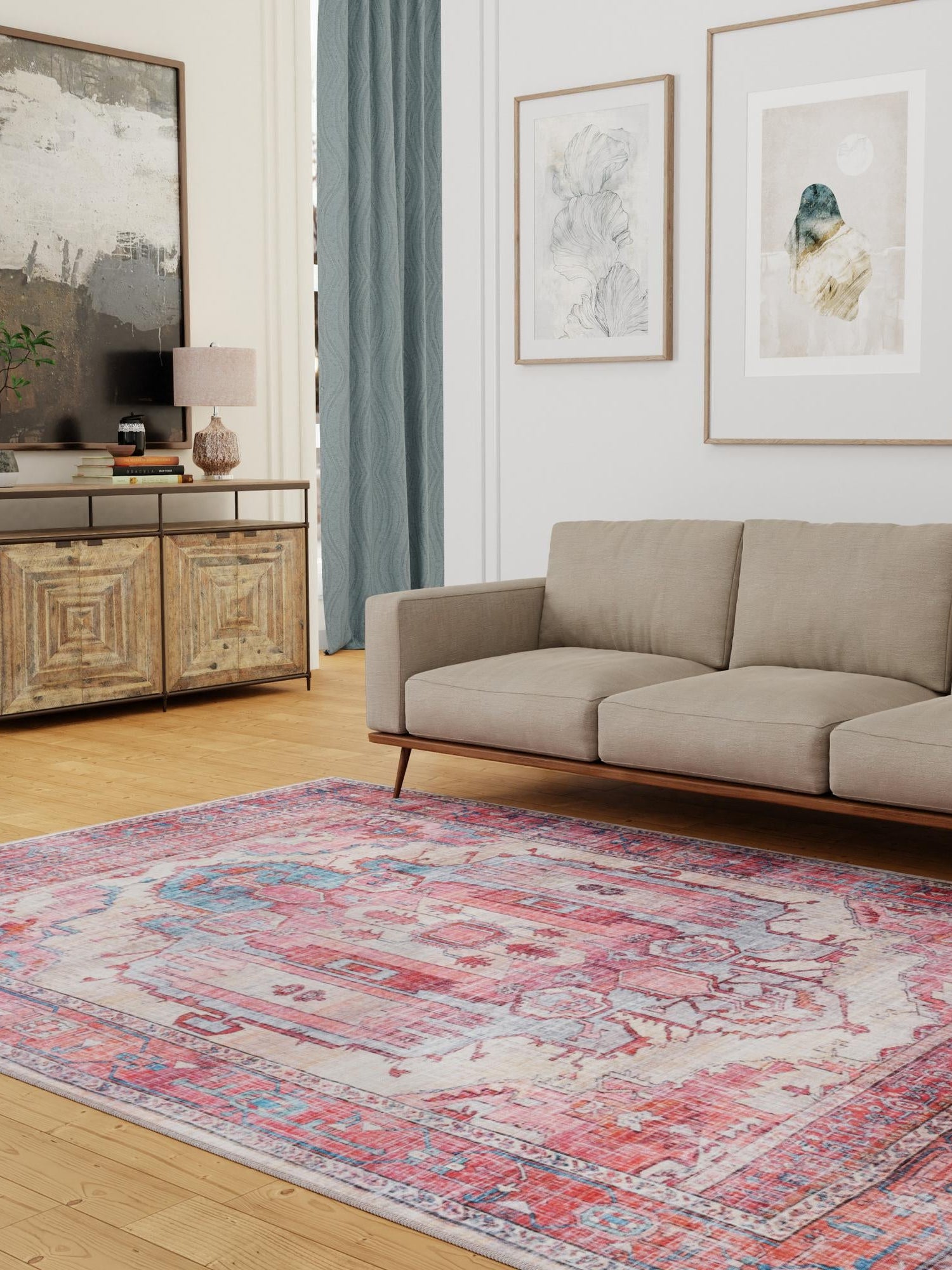 Washable Beige 7' 10 x 10' Maahru Rectangle Area Rug Easy to Clean Stain Resistant & Durable Polyester Chenille Carpet for Living, Dining, Bedrooms, Kitchen for Sale at Rug Engine