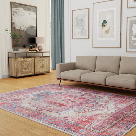 Washable Beige 9' 2 x 12' Maahru Rectangle Area Rug Easy to Clean Stain Resistant & Durable Polyester Chenille Carpet for Living, Dining, Bedrooms, Kitchen for Sale at Rug Engine