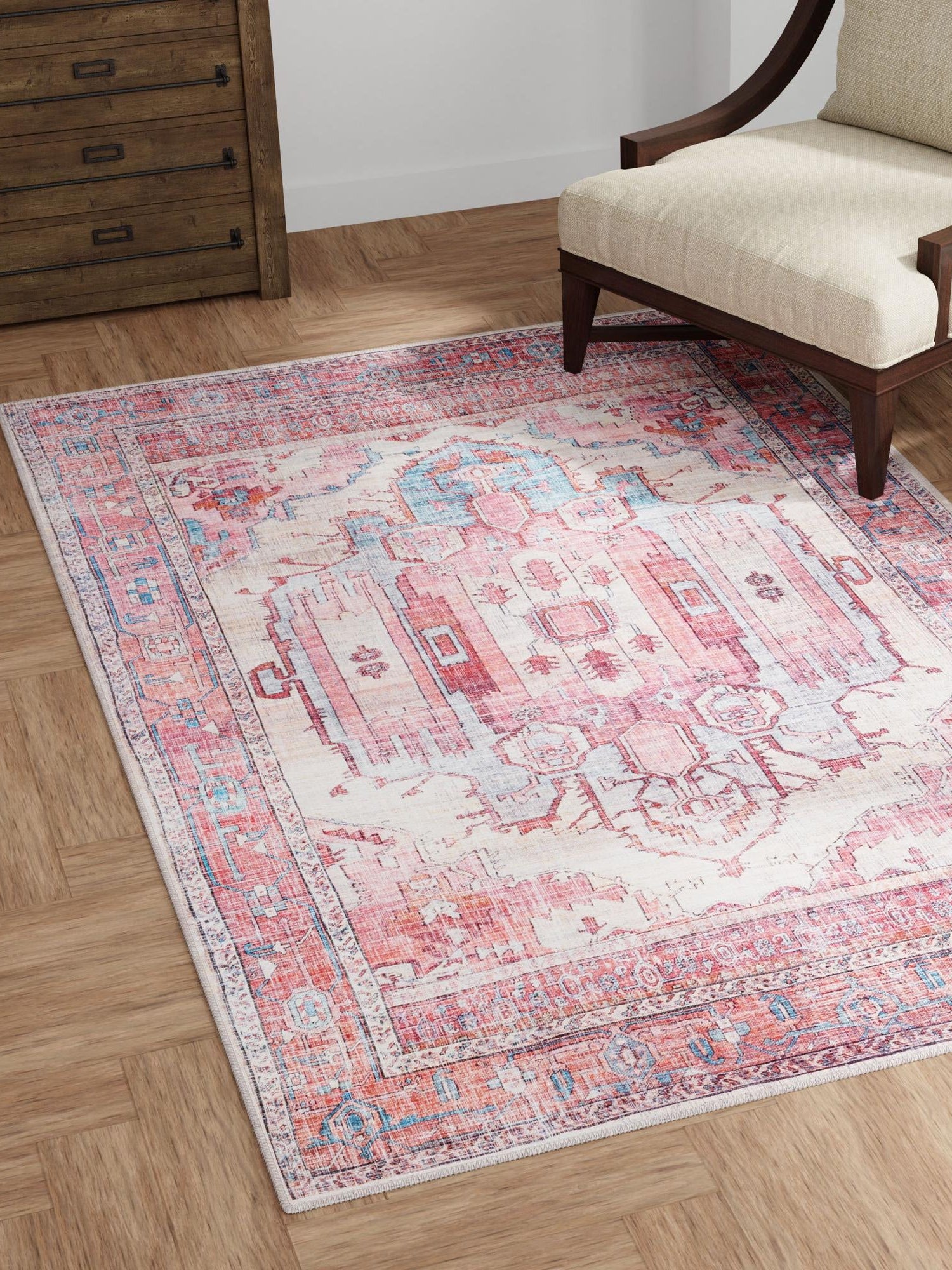 Washable Beige 2' x 3' 1 Maahru Rectangle Area Rug Easy to Clean Stain Resistant & Durable Polyester Chenille Carpet for Living, Dining, Bedrooms, Kitchen for Sale at Rug Engine