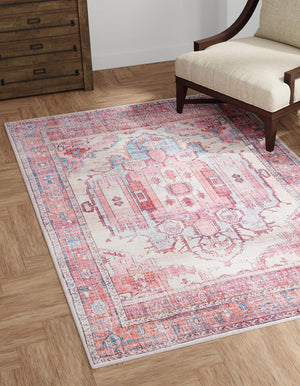 Washable Beige 4' 1 x 6' 1 Maahru Rectangle Area Rug Easy to Clean Stain Resistant & Durable Polyester Chenille Carpet for Living, Dining, Bedrooms, Kitchen for Sale at Rug Engine