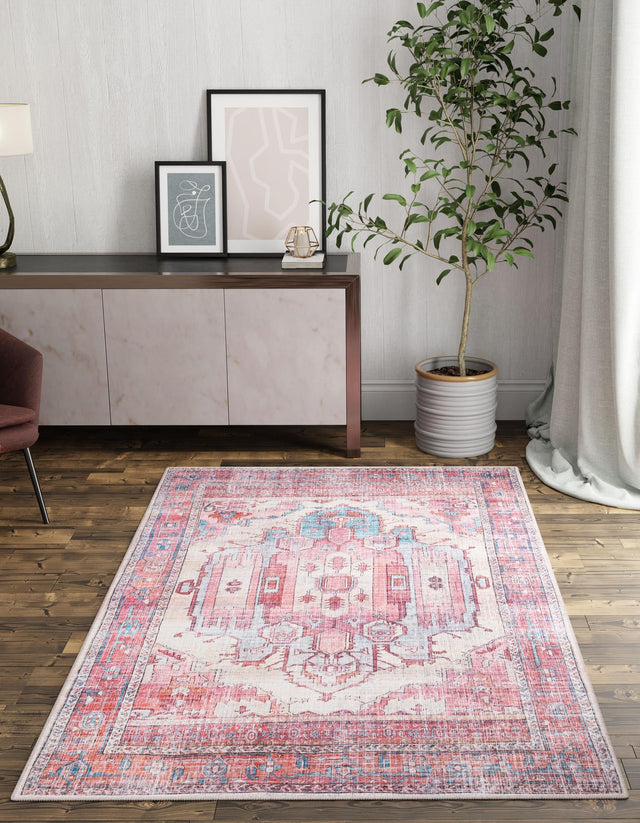 Washable Beige 4' 1 x 6' 1 Maahru Rectangle Area Rug Easy to Clean Stain Resistant & Durable Polyester Chenille Carpet for Living, Dining, Bedrooms, Kitchen for Sale at Rug Engine