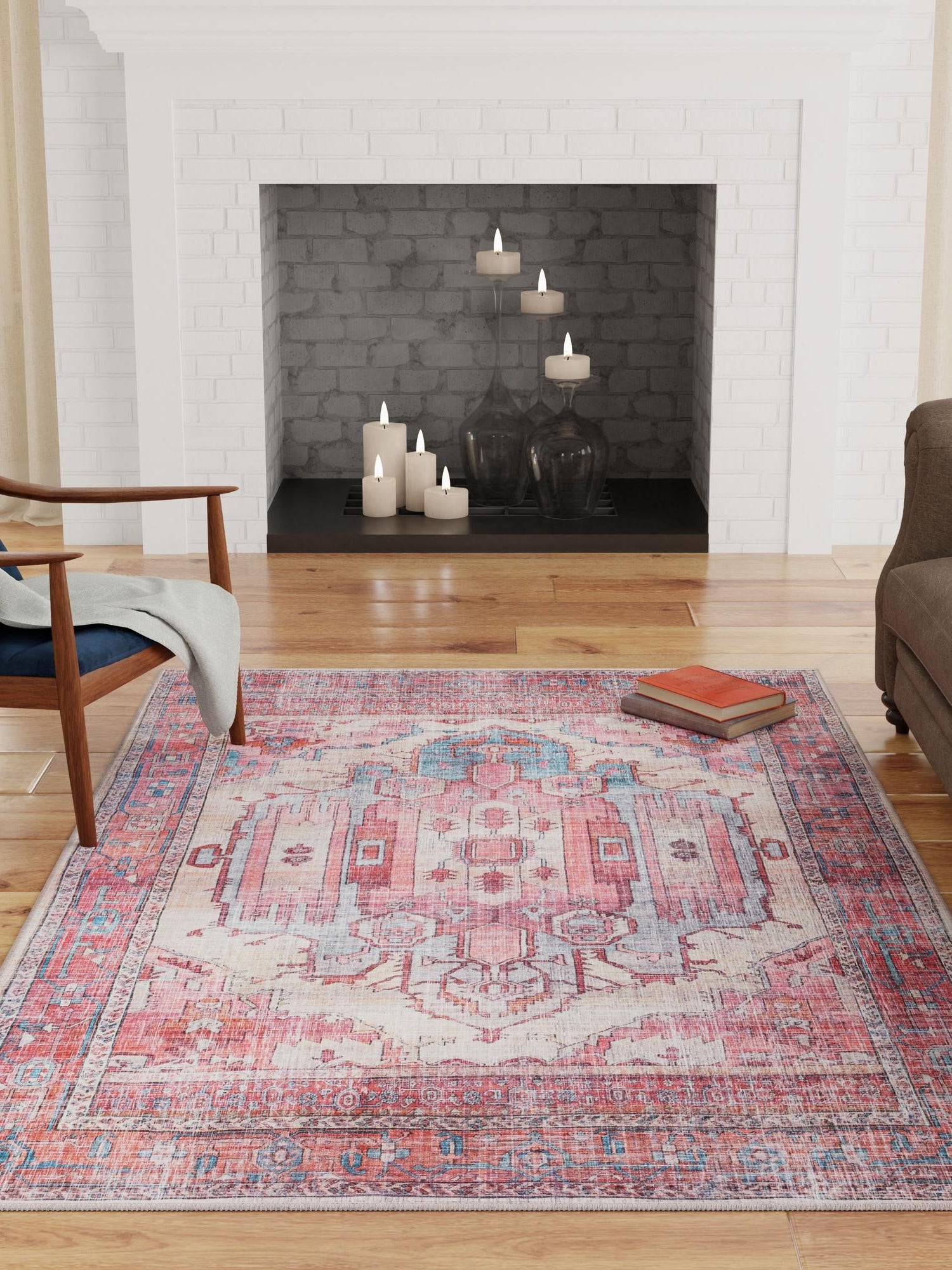 Washable Beige 6' 1 x 9' Maahru Rectangle Area Rug Easy to Clean Stain Resistant & Durable Polyester Chenille Carpet for Living, Dining, Bedrooms, Kitchen for Sale at Rug Engine