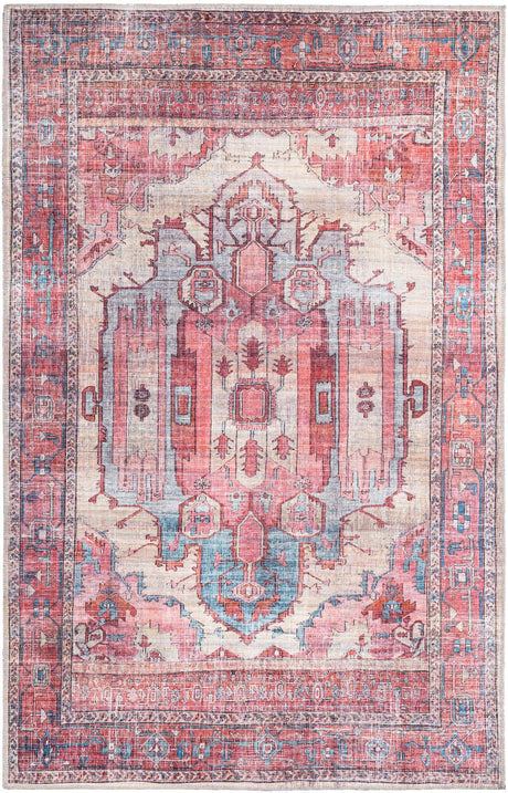 Washable Beige 5' 3 x 8' Maahru Rectangle Area Rug Easy to Clean Stain Resistant & Durable Polyester Chenille Carpet for Living, Dining, Bedrooms, Kitchen for Sale at Rug Engine