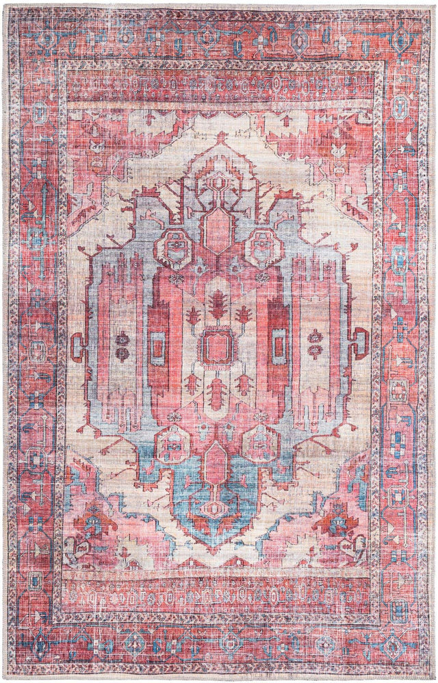 Washable Beige 5' 3 x 8' Maahru Rectangle Area Rug Easy to Clean Stain Resistant & Durable Polyester Chenille Carpet for Living, Dining, Bedrooms, Kitchen for Sale at Rug Engine