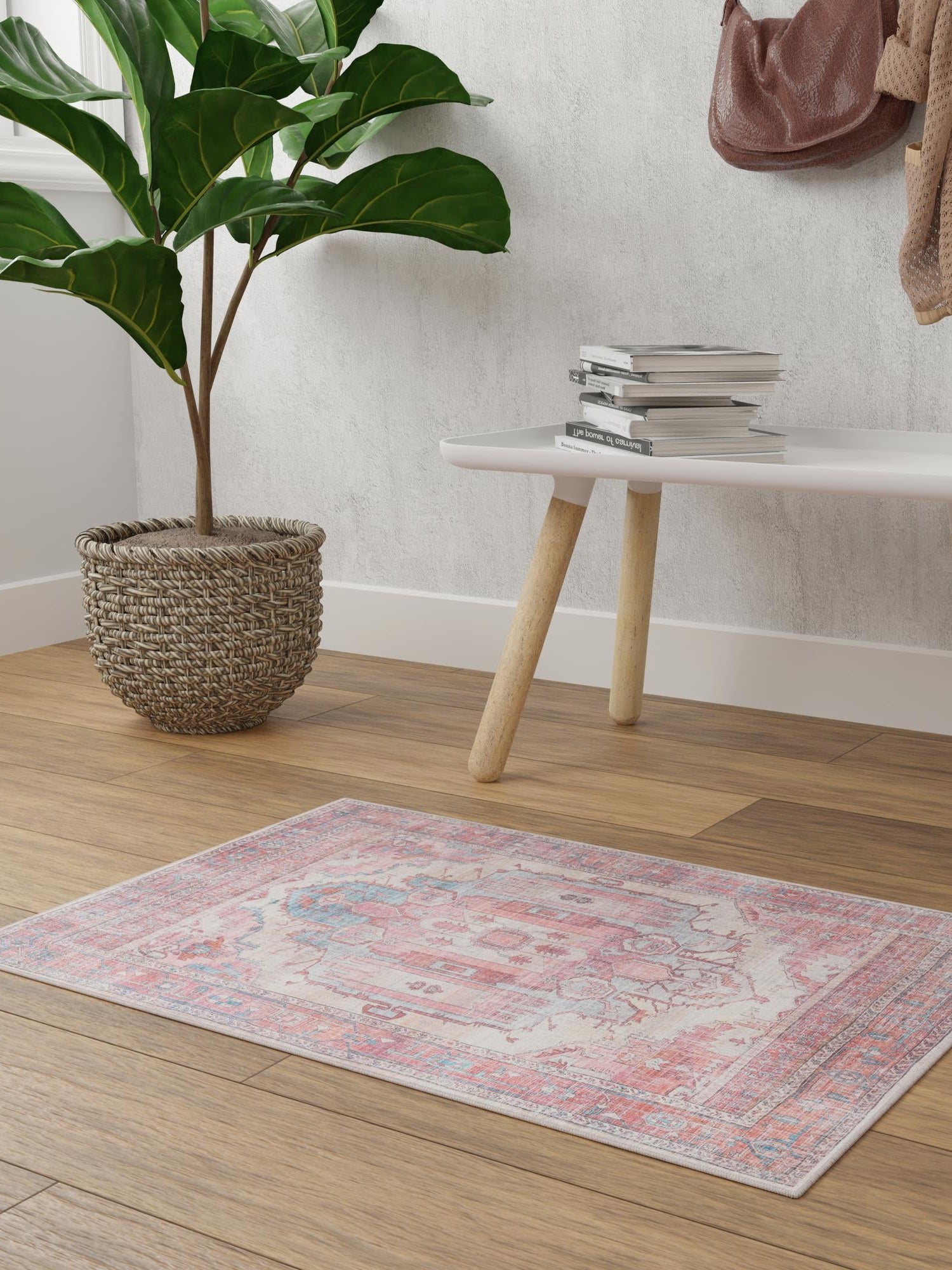 Washable Beige 2' x 3' 1 Maahru Rectangle Area Rug Easy to Clean Stain Resistant & Durable Polyester Chenille Carpet for Living, Dining, Bedrooms, Kitchen for Sale at Rug Engine