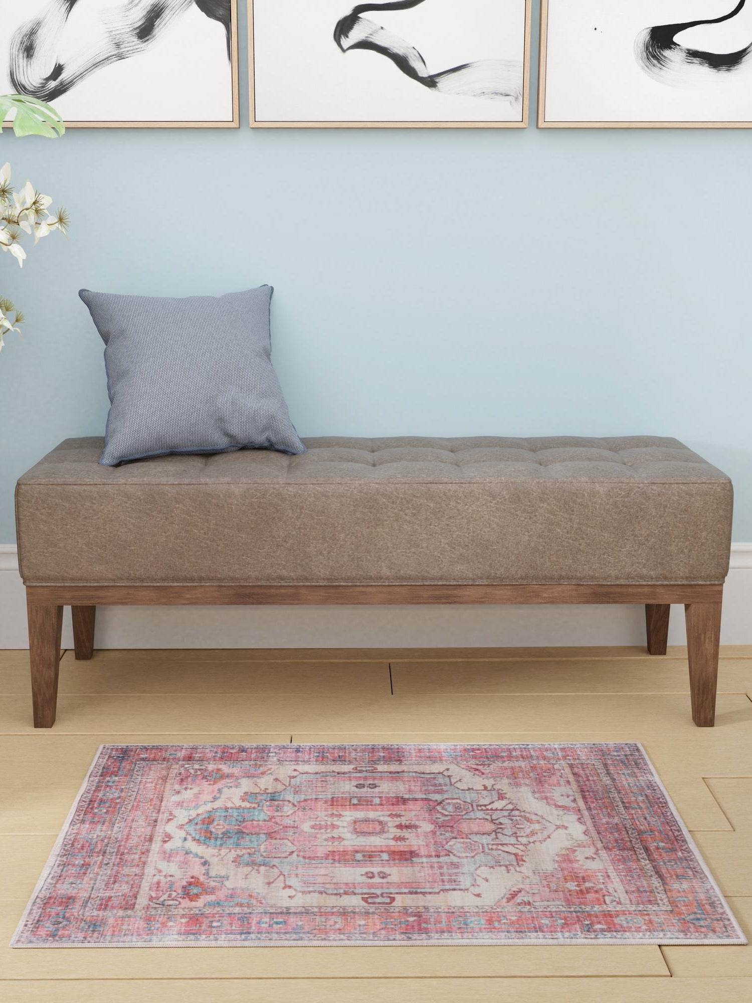 Washable Beige 7' 10 x 10' Maahru Rectangle Area Rug Easy to Clean Stain Resistant & Durable Polyester Chenille Carpet for Living, Dining, Bedrooms, Kitchen for Sale at Rug Engine