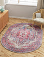 Washable Beige 5' 3 x 8' Maahru Oval Area Rug Easy to Clean Stain Resistant & Durable Polyester Chenille Carpet for Living, Dining, Bedrooms, Kitchen for Sale at Rug Engine