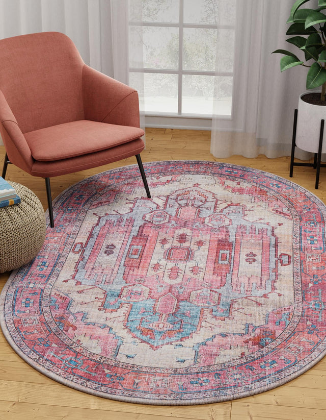 Beige 2' x 3' Maahru Washable Oval Rug