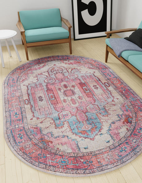 Washable Beige 2' x 3' 1 Maahru Oval Area Rug Easy to Clean Stain Resistant & Durable Polyester Chenille Carpet for Living, Dining, Bedrooms, Kitchen for Sale at Rug Engine