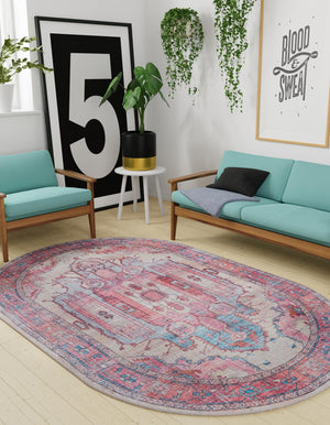Beige 2' x 3' Maahru Washable Oval Rug