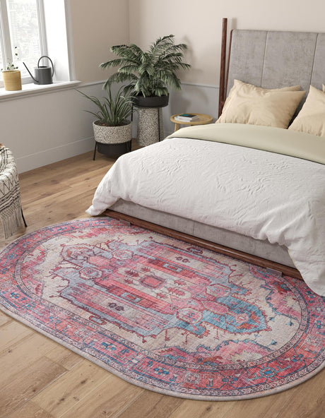Washable Beige 2' x 3' 1 Maahru Oval Area Rug Easy to Clean Stain Resistant & Durable Polyester Chenille Carpet for Living, Dining, Bedrooms, Kitchen for Sale at Rug Engine