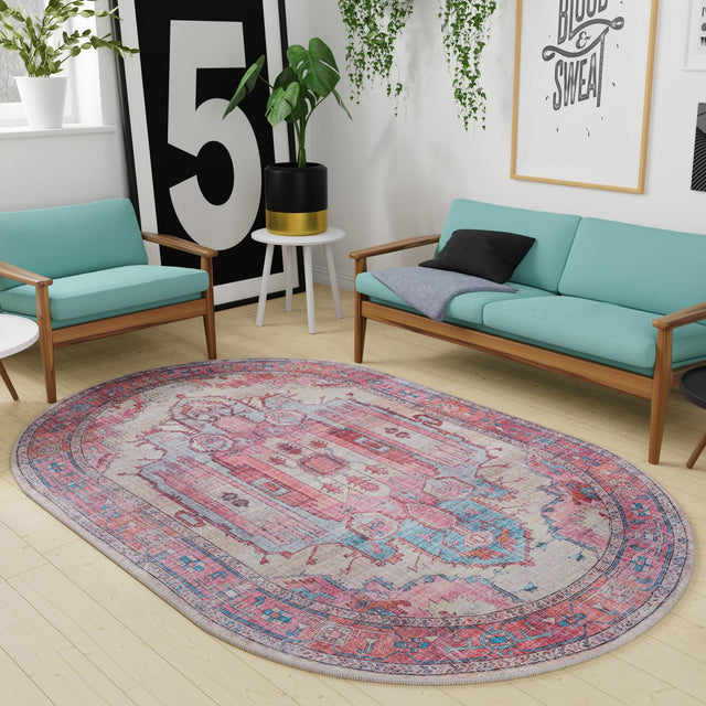 Beige 2' x 3' Maahru Washable Oval Rug