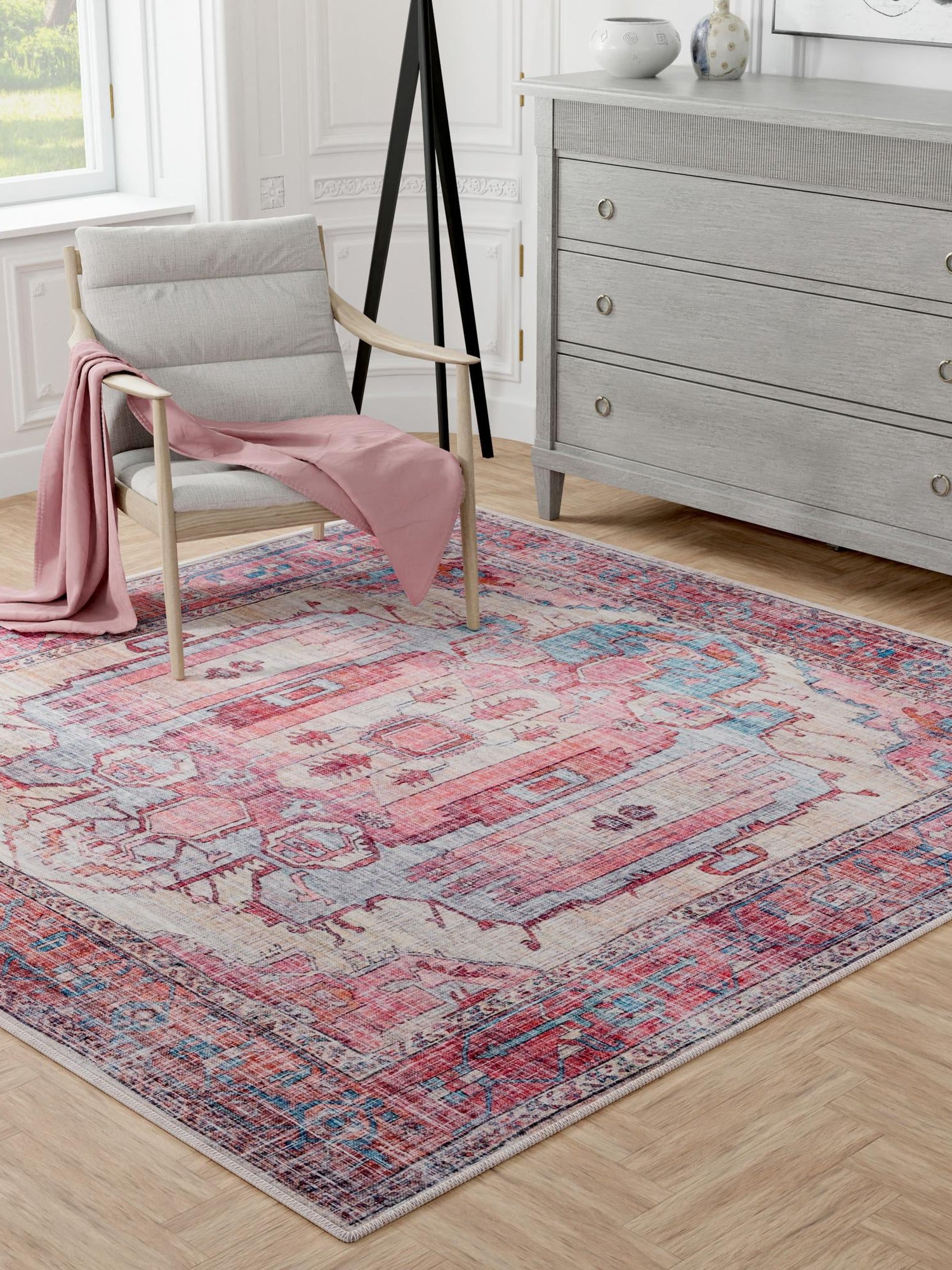 Washable Beige 10' 6 x 10' 6 Maahru Square Area Rug Easy to Clean Stain Resistant & Durable Polyester Chenille Carpet for Living, Dining, Bedrooms, Kitchen for Sale at Rug Engine
