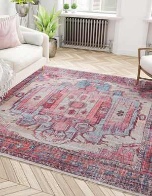 Washable Beige 3' 3 x 3' 3 Maahru Square Area Rug Easy to Clean Stain Resistant & Durable Polyester Chenille Carpet for Living, Dining, Bedrooms, Kitchen for Sale at Rug Engine
