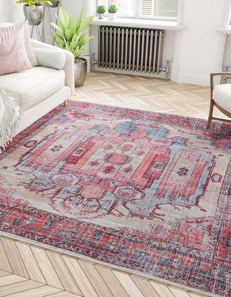 Washable Beige 7' 10 x 7' 10 Maahru Square Area Rug Easy to Clean Stain Resistant & Durable Polyester Chenille Carpet for Living, Dining, Bedrooms, Kitchen for Sale at Rug Engine
