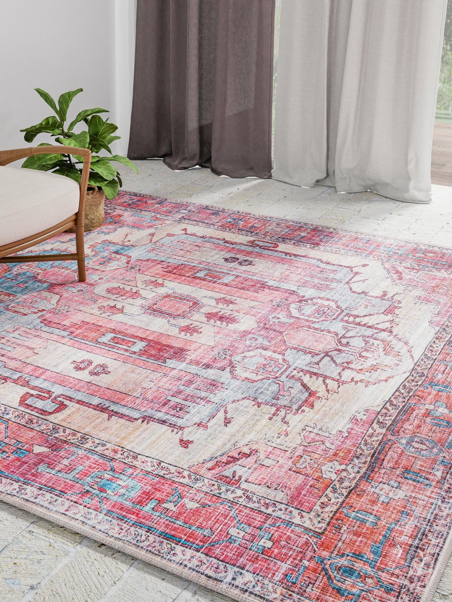 Washable Beige 7' 10 x 7' 10 Maahru Square Area Rug Easy to Clean Stain Resistant & Durable Polyester Chenille Carpet for Living, Dining, Bedrooms, Kitchen for Sale at Rug Engine