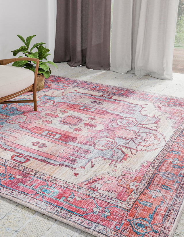 Washable Beige 7' 10 x 7' 10 Maahru Square Area Rug Easy to Clean Stain Resistant & Durable Polyester Chenille Carpet for Living, Dining, Bedrooms, Kitchen for Sale at Rug Engine