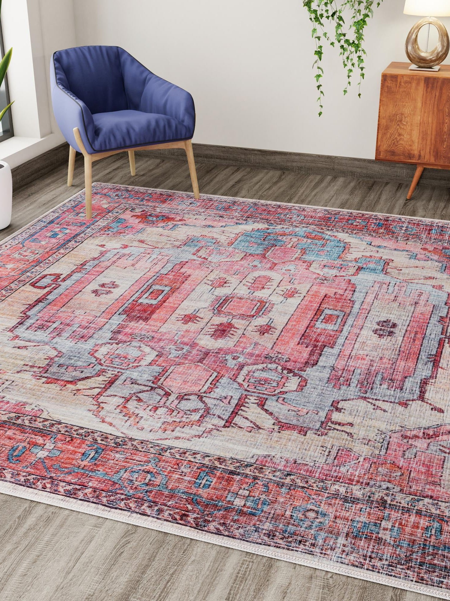 Washable Beige 7' 10 x 7' 10 Maahru Square Area Rug Easy to Clean Stain Resistant & Durable Polyester Chenille Carpet for Living, Dining, Bedrooms, Kitchen for Sale at Rug Engine