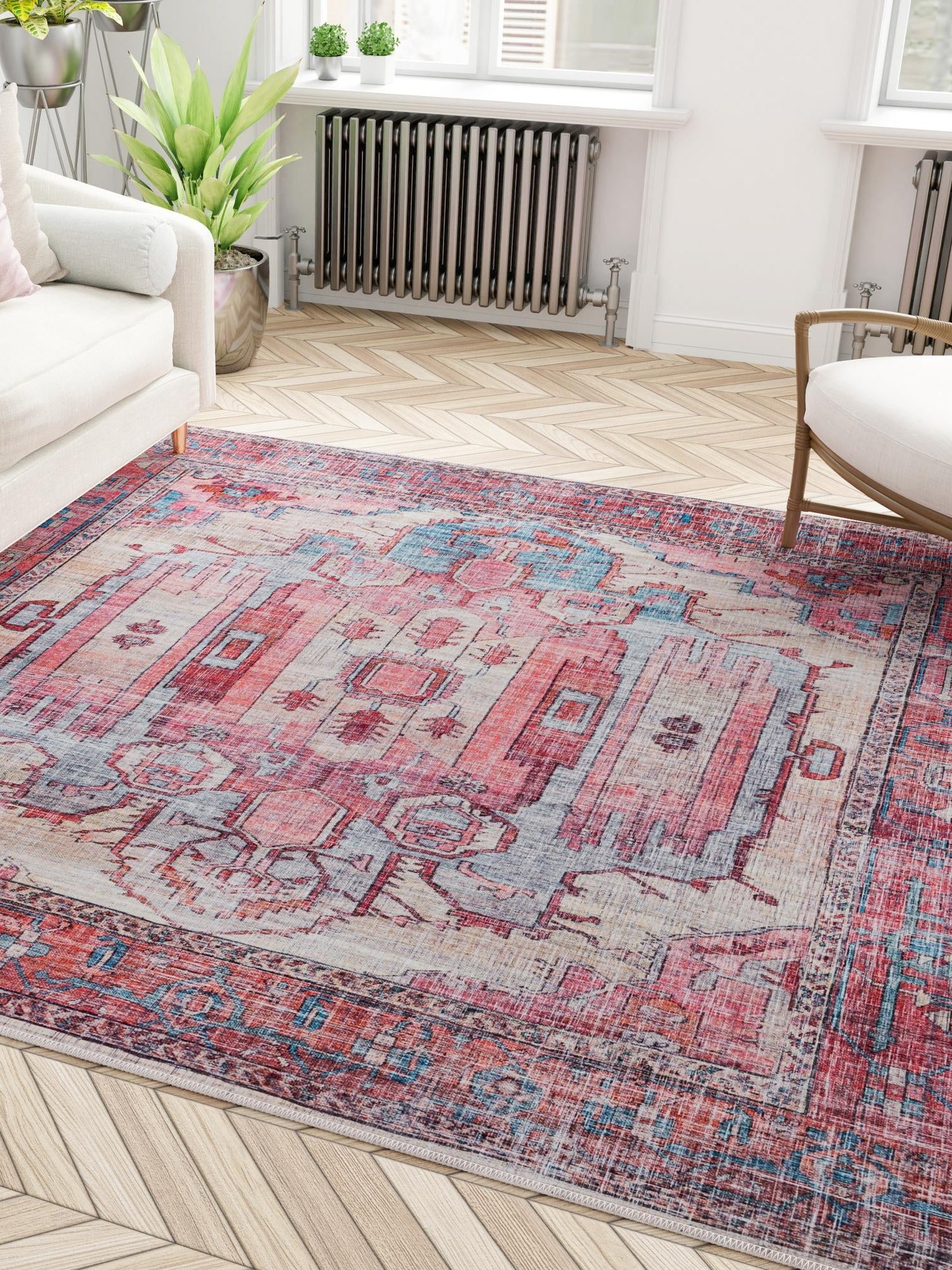 Washable Beige 7' 10 x 7' 10 Maahru Square Area Rug Easy to Clean Stain Resistant & Durable Polyester Chenille Carpet for Living, Dining, Bedrooms, Kitchen for Sale at Rug Engine