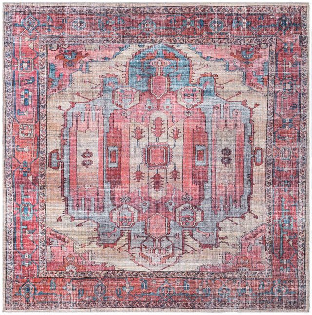 Washable Beige 7' 3 x 7' 3 Maahru Square Area Rug Easy to Clean Stain Resistant & Durable Polyester Chenille Carpet for Living, Dining, Bedrooms, Kitchen for Sale at Rug Engine