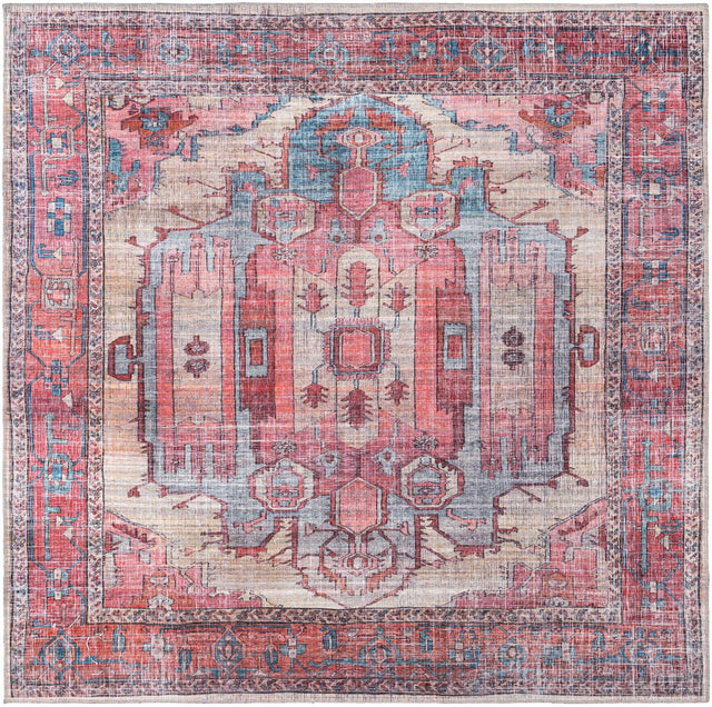 Washable Beige 7' 10 x 7' 10 Maahru Square Area Rug Easy to Clean Stain Resistant & Durable Polyester Chenille Carpet for Living, Dining, Bedrooms, Kitchen for Sale at Rug Engine