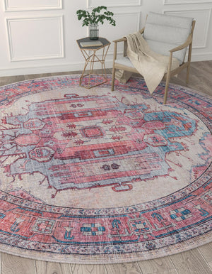 Beige 10' 6 x 10' 6 Maahru Washable Round Rug