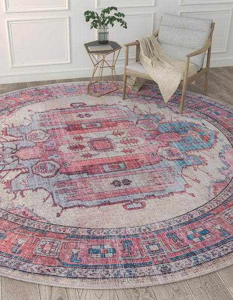 Beige 10' 6 x 10' 6 Maahru Washable Round Rug