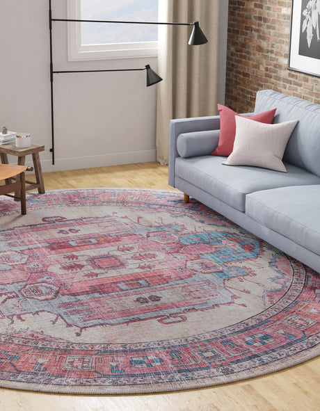 Washable Beige 10' 6 x 10' 6 Maahru Round Area Rug Easy to Clean Stain Resistant & Durable Polyester Chenille Carpet for Living, Dining, Bedrooms, Kitchen for Sale at Rug Engine